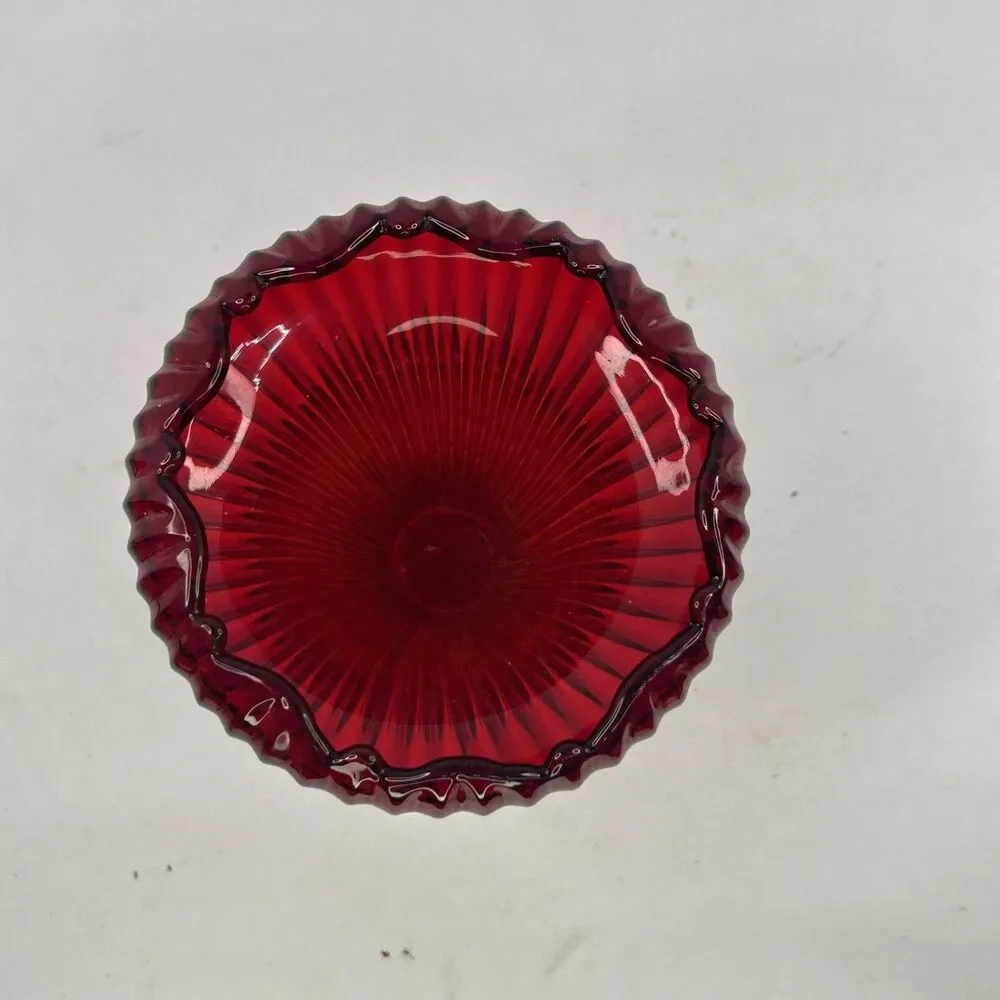 Ruby Red Fenton Unique Footed Vase 6”